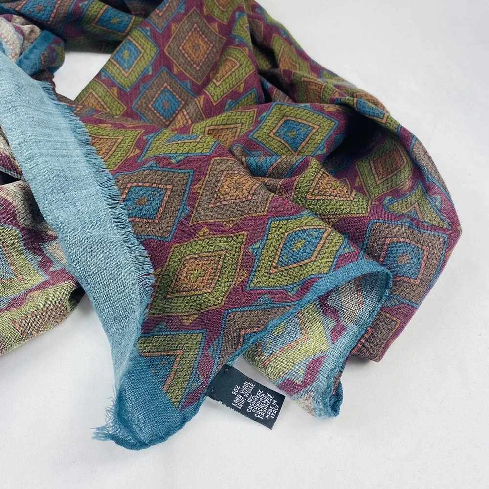 M Ferretti Men Red Geometric Wool Cashmere Scarf Made in Italy 65x26 NWOT